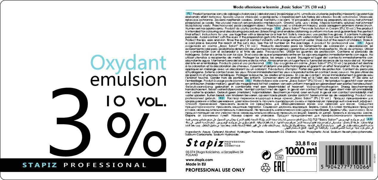 STAPIZ OXYDANT W KREMIE 3% 1000ml utleniacz - obrazek 2