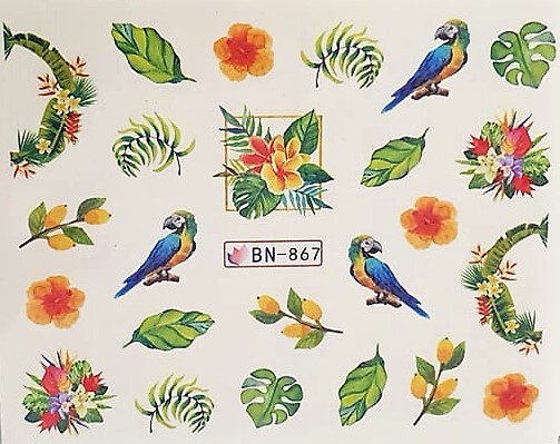 Naklejki - wodne, kolorowe flaming różowy, papuga