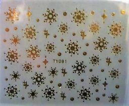 Naklejki świąteczne- gwiazdki, gwiazdy, renifery, choinki i Mikołaje – złote