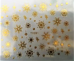 Naklejki świąteczne- gwiazdki, gwiazdy, renifery, choinki i Mikołaje – złote