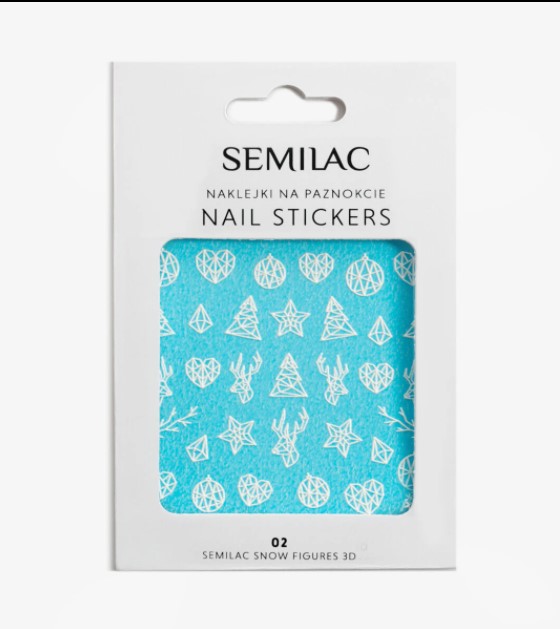 02 Semilac Snow Figures 3D Nails Stickers Naklejki wodne białe święta, zima