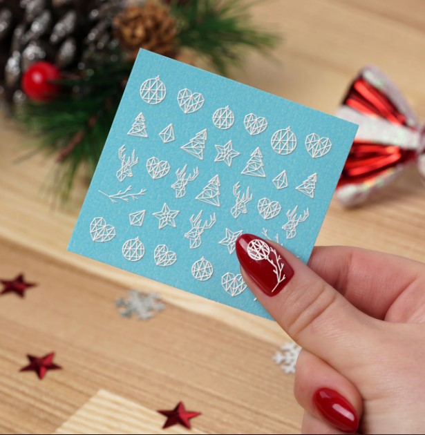 02 Semilac Snow Figures 3D Nails Stickers Naklejki wodne białe święta, zima - obrazek 2