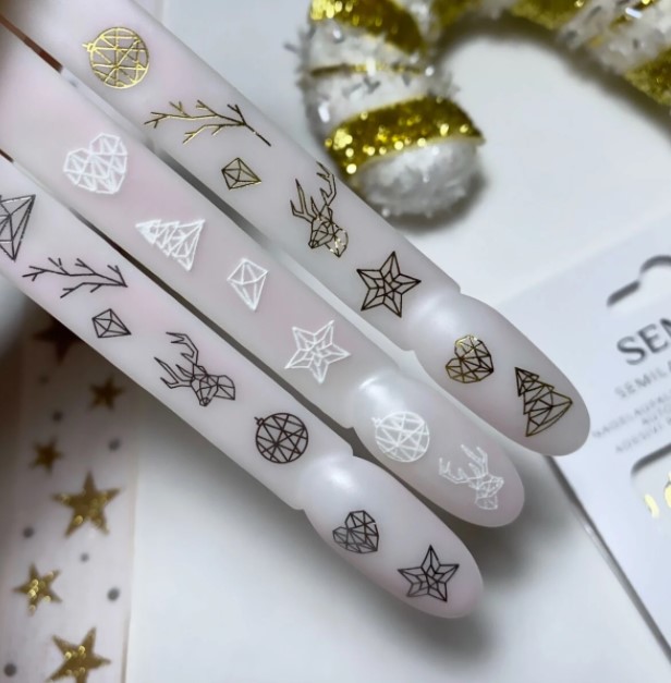 05 Semilac Nail Stickers Xmas Theme Silver Naklejki wodne święta, zima - obrazek 2