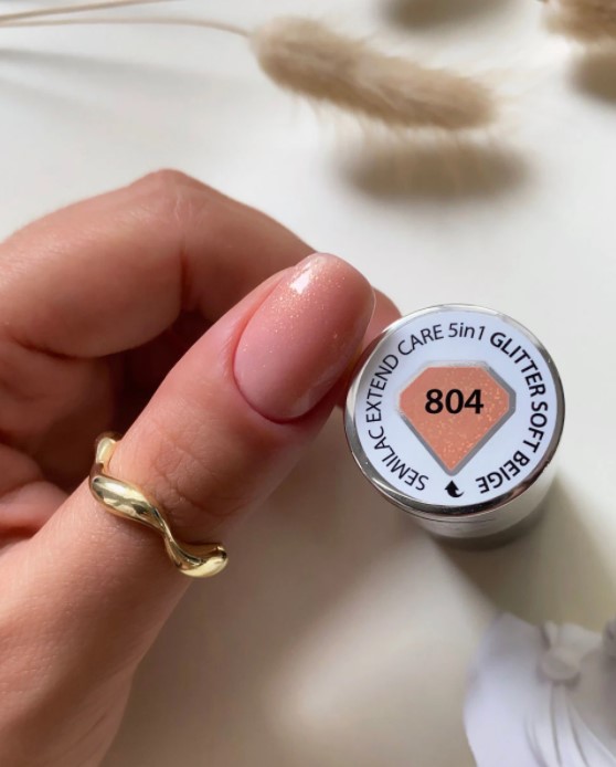 SEMILAC LAKIER HYBRYDOWY 7ml 804 CARE EXTEND 5in1 GLITTER SOFT BEIGE - obrazek 2