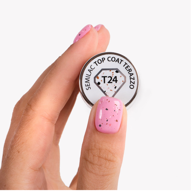 SEMILAC LAKIER HYBRYDOWY TOP NO WIPE 7ml T24 TERAZZO LASTRYKO - obrazek 3