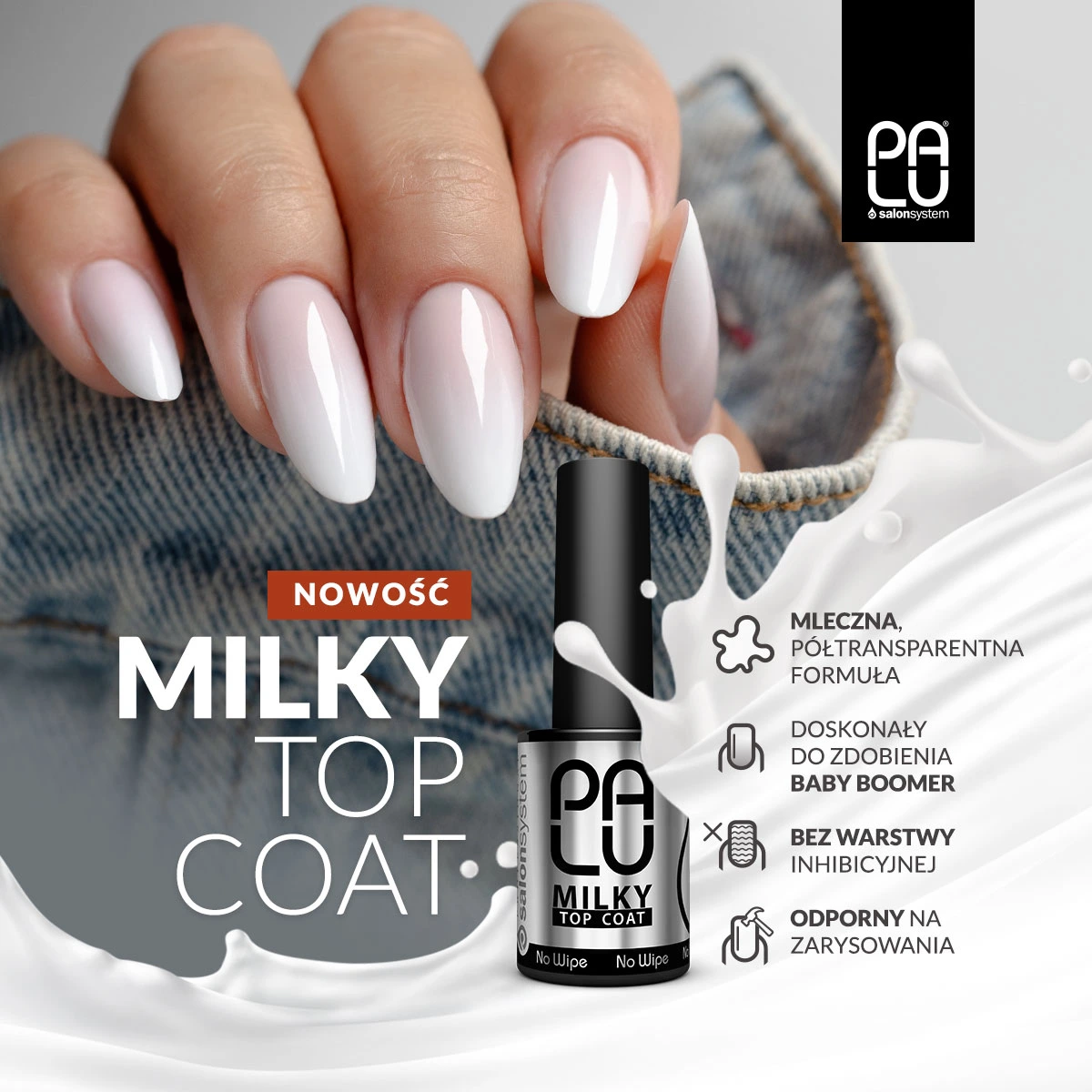 PALU LAKIER HYBRYDOWY TOP MILKY NO WIPE 11ml - obrazek 4