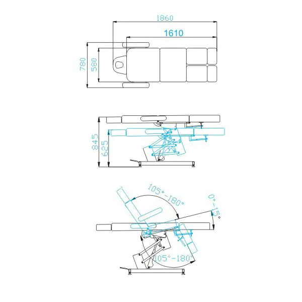ACTIV FOTEL KOSMETYCZNY ELEKTRYCZNY Azzurro 706 podologiczny 1 silnik biały 109099 - obrazek 2