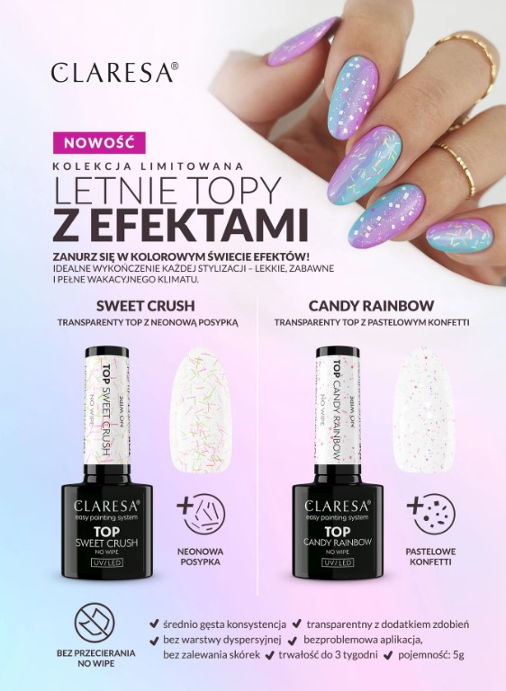 CLARESA LAKIER HYBRYDOWY TOP NO WIPE SWEET CRUSH 5g - obrazek 7