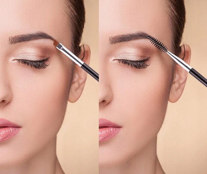 DWUSTRONNY PĘDZELEK SKOŚNY+SZCZOTECZKA 2w1 DO BRWI - obrazek 2