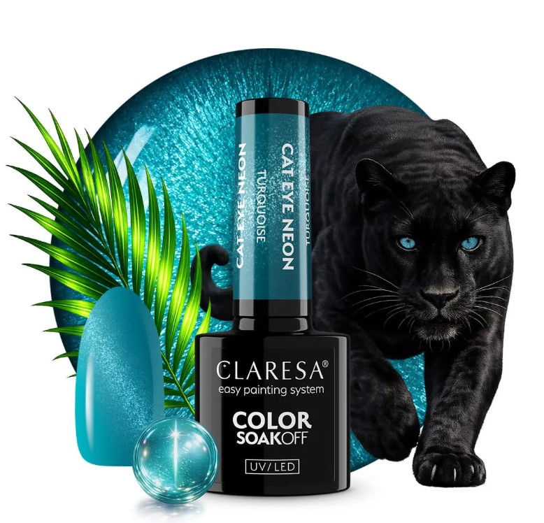 CLARESA LAKIER HYBRYDOWY 5g CAT EYE NEON TURQUOISE - obrazek 2