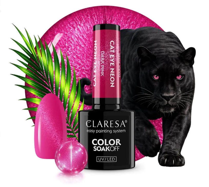 CLARESA LAKIER HYBRYDOWY 5g CAT EYE NEON DARK PINK - obrazek 4