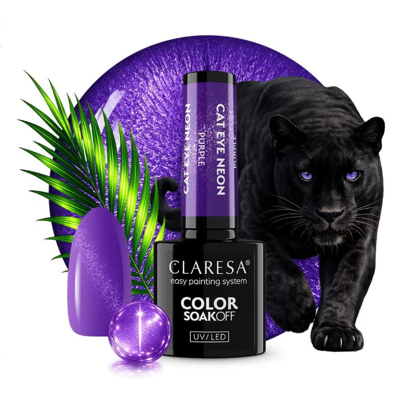 CLARESA LAKIER HYBRYDOWY 5g CAT EYE NEON PURPLE - obrazek 2