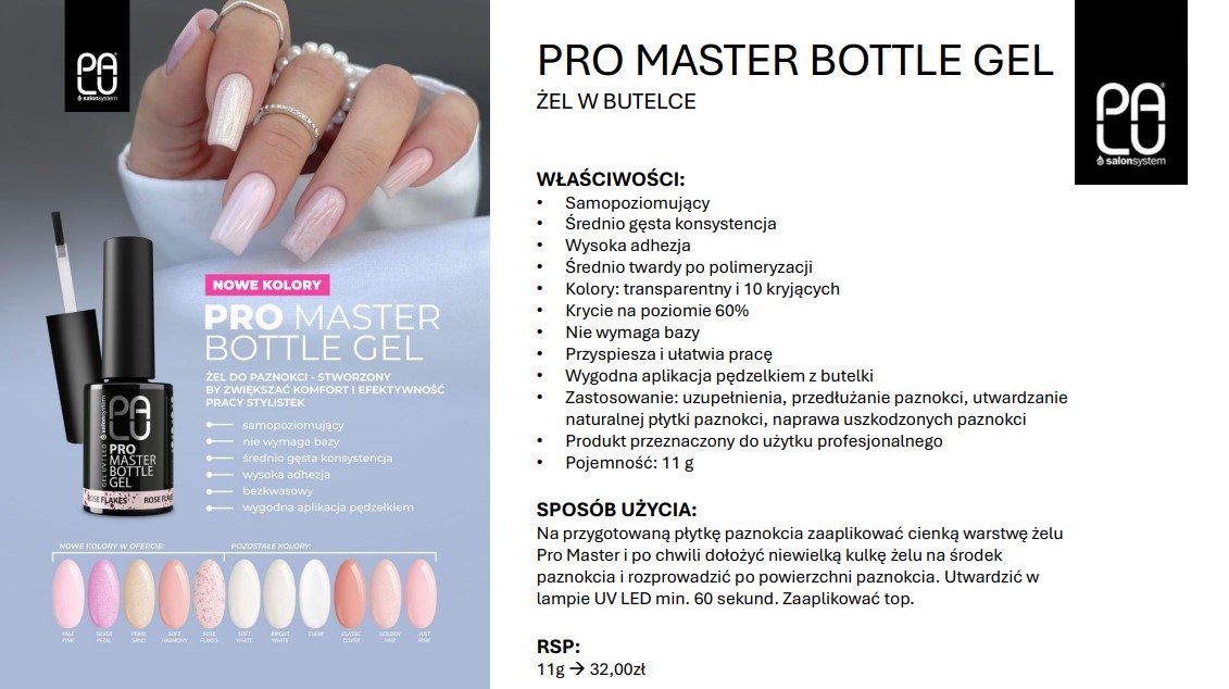 PALU ŻEL W BUTELCE PRO MASTER BOTTLE GEL PALE PINK 11G - obrazek 6