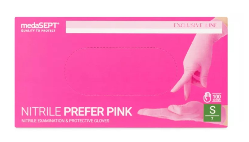 MEDASEPT NITRILE PREFER RĘKAWICZKI PINK 100szt S - obrazek 2