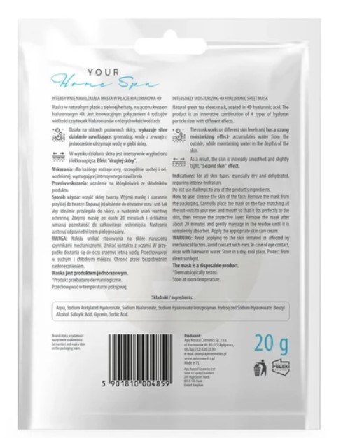 4859 MASKA W PŁACIE INTENSYWNIE NAWILŻAJĄCA HIALURONOWA 4D 20g - obrazek 5